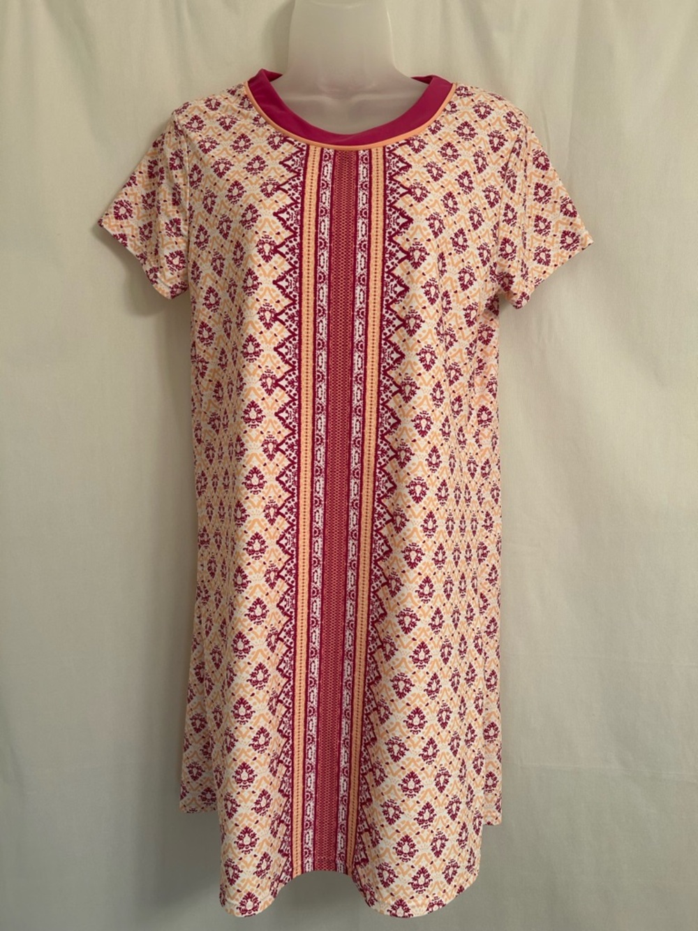 Short Sleeve Pink Patterned Shift Dress